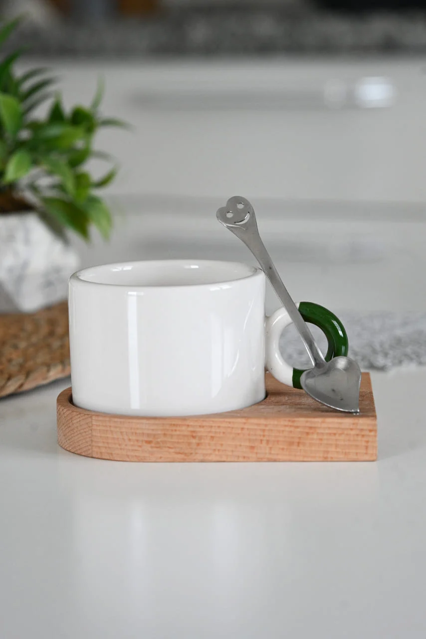 Yeşil Kulp Bambu Tabaklı Nescafe Fincanı